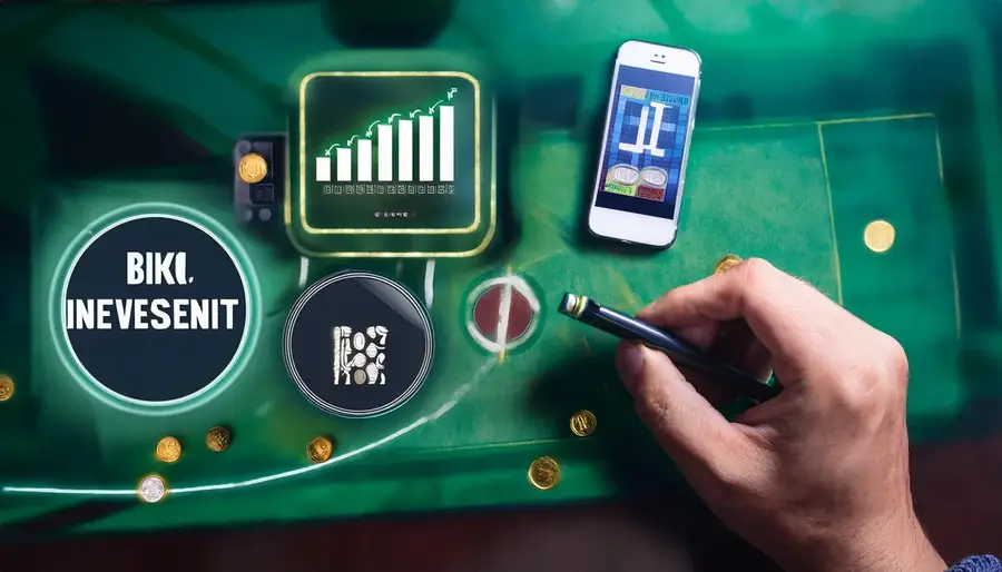 Hand writing notes beside a phone and coins