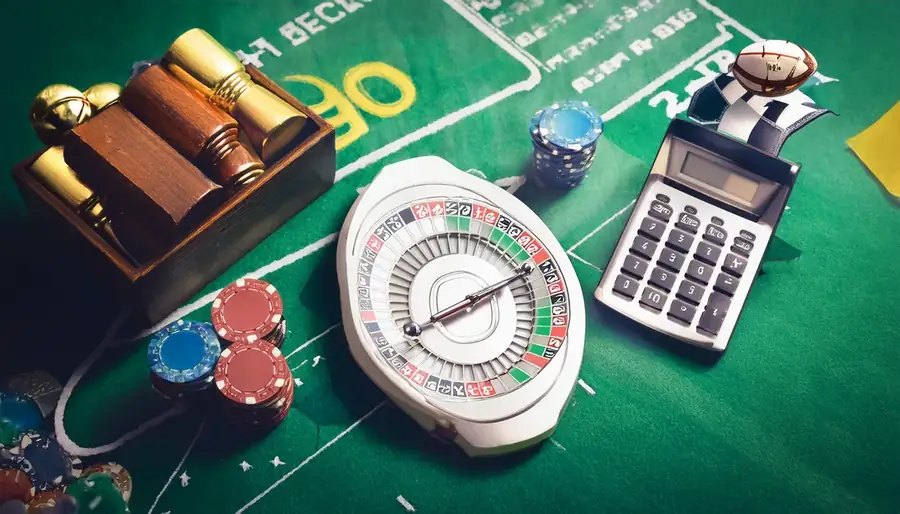 Roulette style counter and chips on a green table