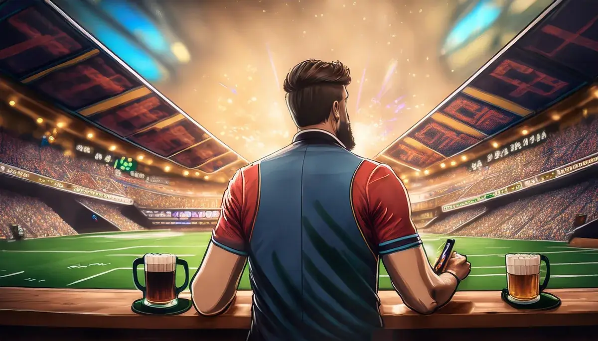 Beginner with a phone at a stadium bar
