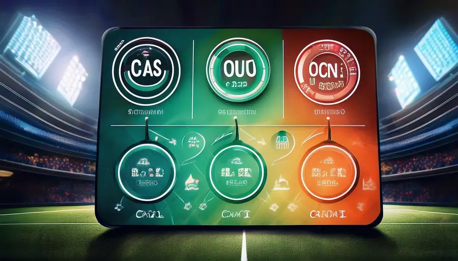 Three round panels on a stadium screen