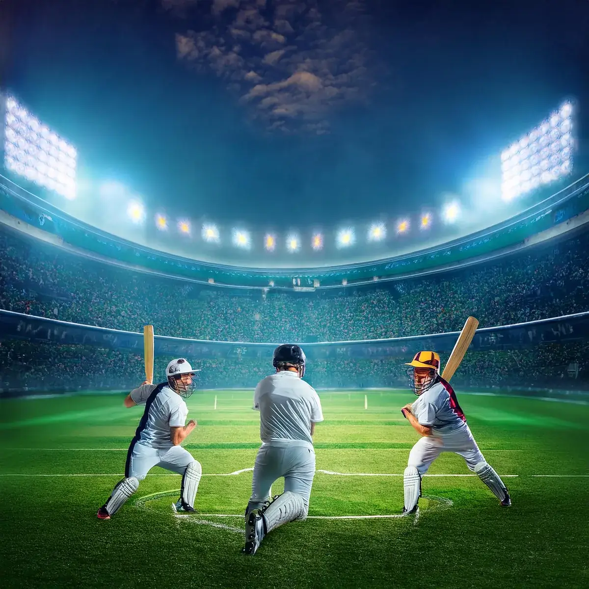 Batter and fielders under floodlights, what an online cricket ID gets you