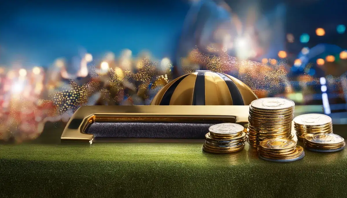 Coins and a cap on a field