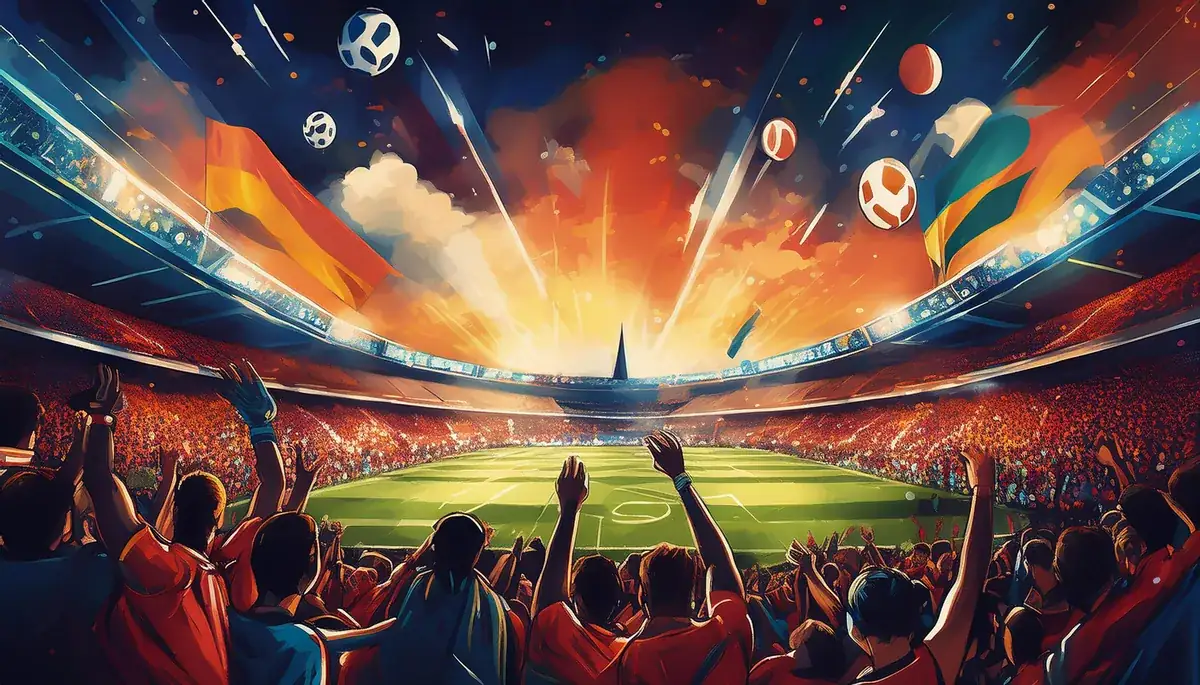 Crowd celebrating as fireworks go up over the pitch